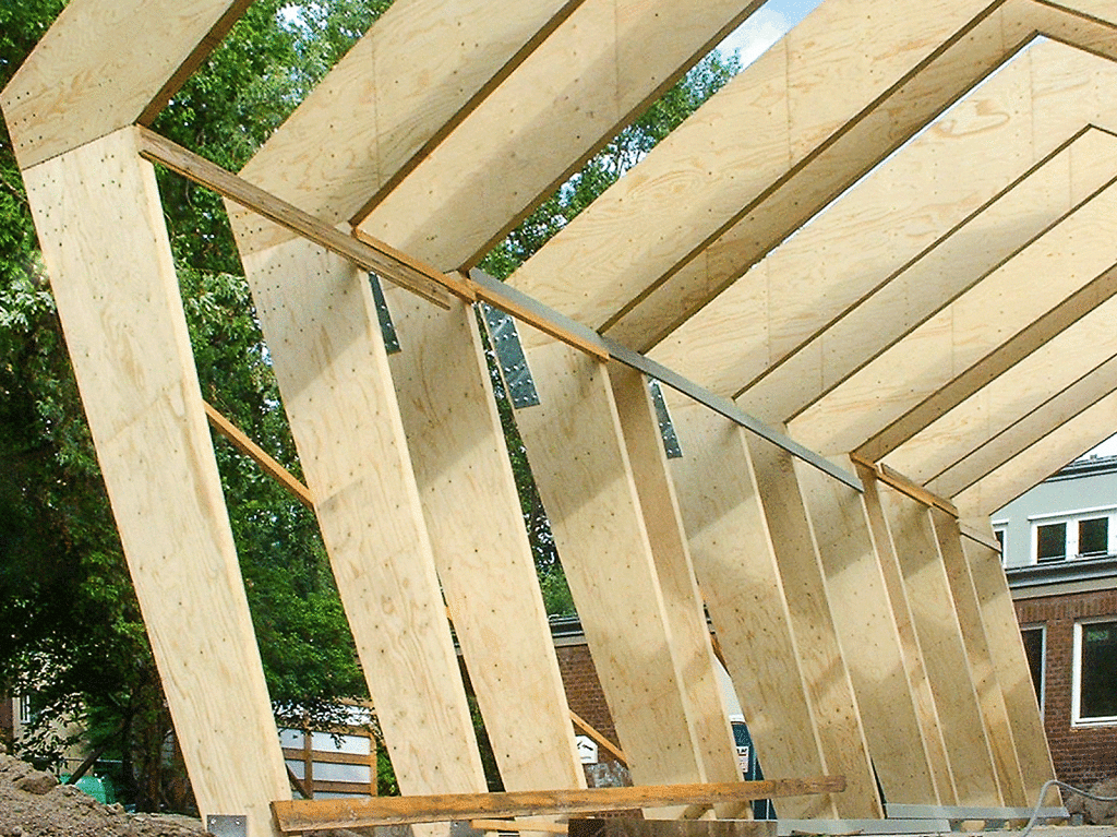 Holzkonstruktion für einen Anbau.